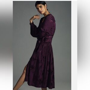 Anthropologie Deep Purple Long Sleeve Dress